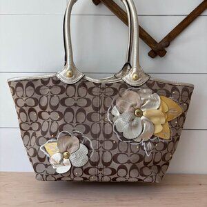 Vintage Coach Bleeker Floral Applique Satchel Handbag Tote Bag / Shoulder Bag
